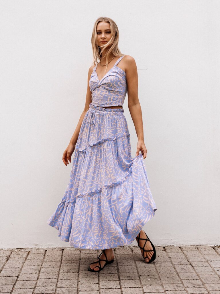 Blue Floral Maxi Skirt