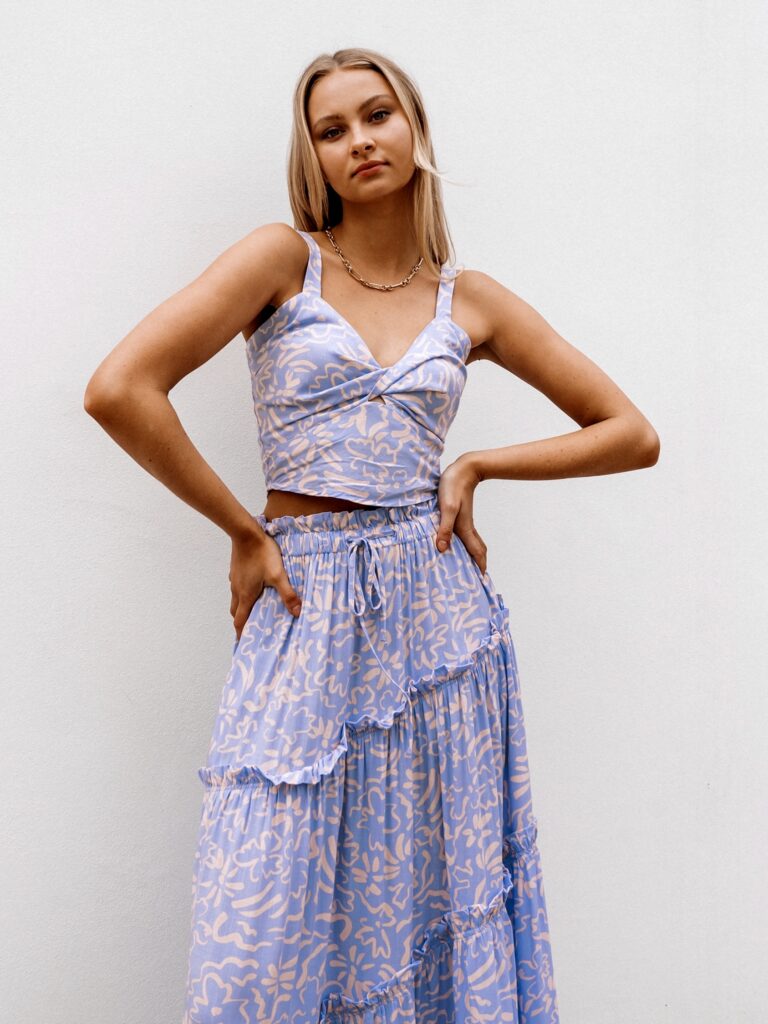 Blue Floral Maxi Skirt