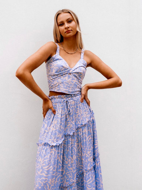 Blue Floral Maxi Skirt